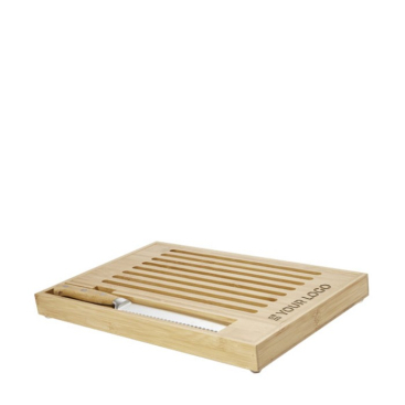 Bamboe snijplank met logo (incl. broodmes)