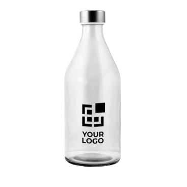 Grote glazen waterfles met logo kleur doorzichtig