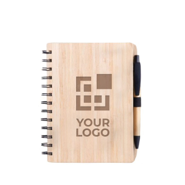 Bamboe notitieboek met logo en pen kleur naturel