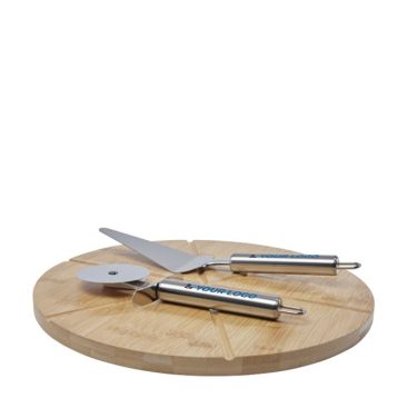 Snijplank met logo en pizza-accessoires