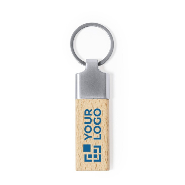 Bedrukte sleutelhanger van hout en metaal kleur naturel tweede weergave