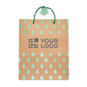 Papieren tasjes met logo en kerstmotief