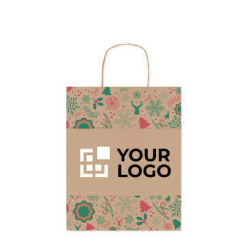 Middelgrote papieren tas met logo en kerstmotief 