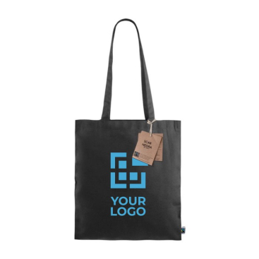 180gr fairtrade zwarte tas weergave met jouw bedrukking