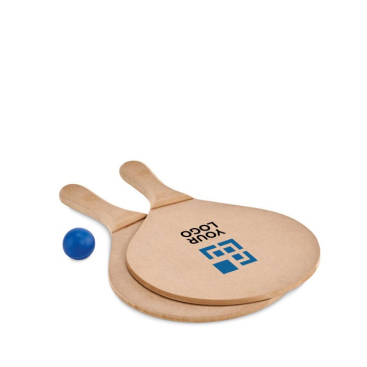 Beachtennis met twee bladen en bal weergave met jouw bedrukking