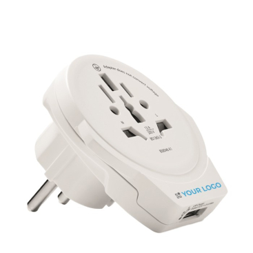 Compacte reisadapter met logo Skross World to Europe USB