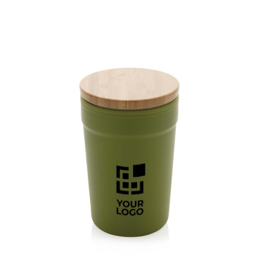 Thermische bekers met logo en bamboe deksel weergave met jouw bedrukking