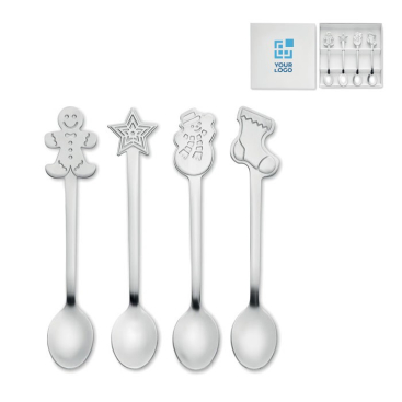 Set van 4 theelepels in kerstversie met geschenkverpakking