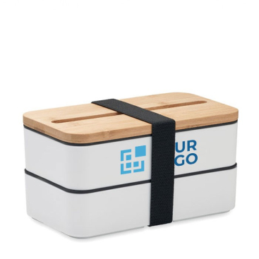 2-laags gerecyclede PP lunchbox met afscheider en bestek 2x400ml