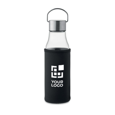 Glazen drinkfles bedrukken met anti-lekdeksel, handvat en deksel 500ml