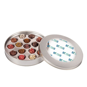 Doos met 16 gedecoreerde truffels met diverse smaken