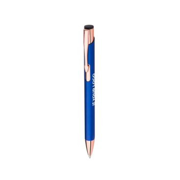 Matte metallic balpen met blauwe inkt en roségouden kleur