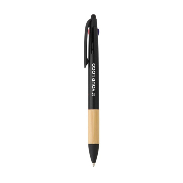 Plastic en bamboe touchpen met 3 kleuren inkt