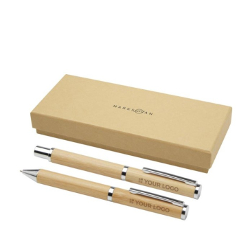 Bamboe balpen en rollerballset met koperen details 