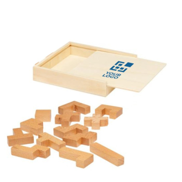 Beukenhouten puzzel met 14 stukjes in schuifdoos