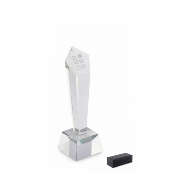 Kristallen trofee verticale geometrische vorm, glazen basis