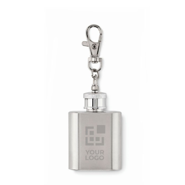 RVS sleutelhanger van een fles met een inhoud van 28 ml
