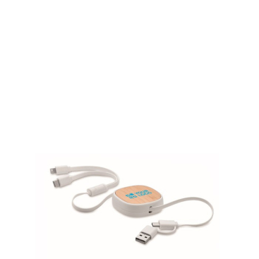 Uittrekbare multi-USB-oplaadkabel met bamboedetail van 90 cm