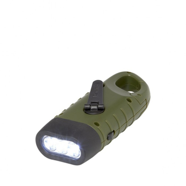 Gerecyclede plastic dynamo-zaklamp met karabijnhaak