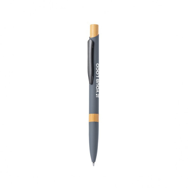 Aluminium pen met bamboedetail en blauwe inkt
