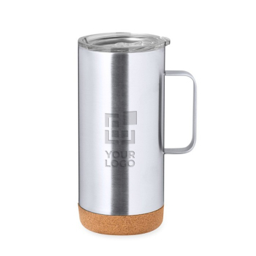 Dubbelwandige mok van gerecycled roestvrij staal met kurkbasis 450 ml