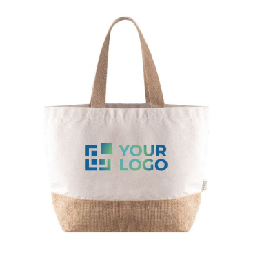 Gerecycled katoenen tas met jute bodem en handvat 320 g/m2