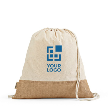 Tas met trekkoorden van gerecycled katoen en jute bodem 180 g/m2