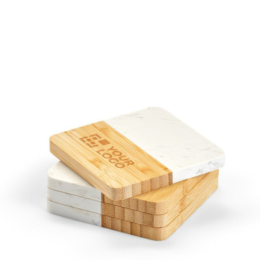 Set van 4 verfijnde bamboe en marmeren onderzetters voor de tafel