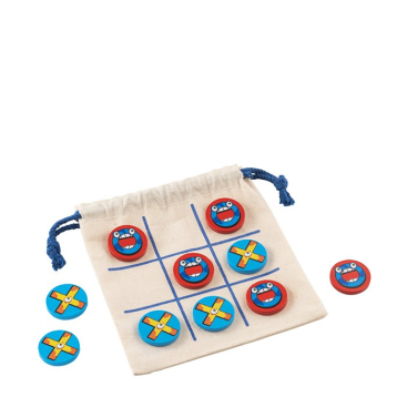 Houten boter-kaas-en-eieren spel met logo