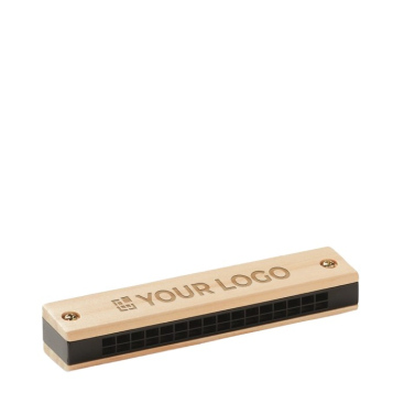 Bedrukte mondharmonica met houten afwerking