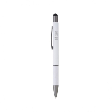 Aluminium pen met opgerold papieren handvat, blauwe inkt