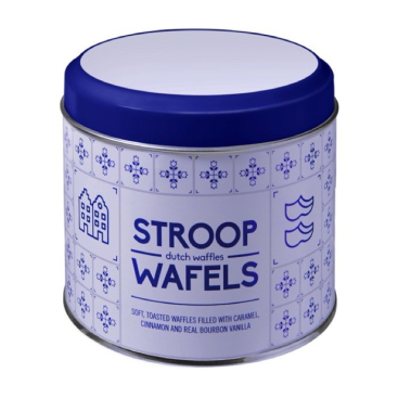 8 Hollandse stroopwafels in blik met logo kleur meerkleurig