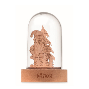 Kerstornament van hout in doorzichtige behuizing met LED-licht