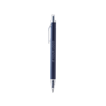 Matte pen van gerecycled aluminium met clip, blauwe inkt