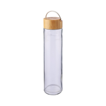 Glazen fles met bamboe dop en metalen handgreep, 500 ml