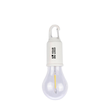 Oplaadbare lamp in de vorm van een gloeilamp met clip voor transport