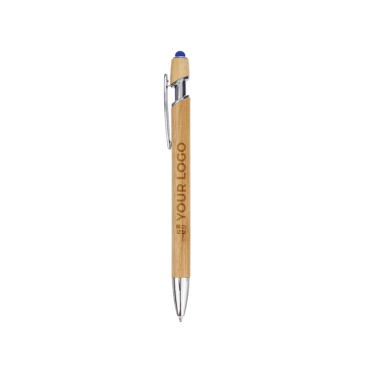 Bamboe balpen met gekleurde styluspunt, blauwe inkt