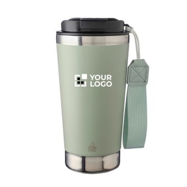 RVS thermosbeker met bijpassende band en zwarte deksel, 500 ml