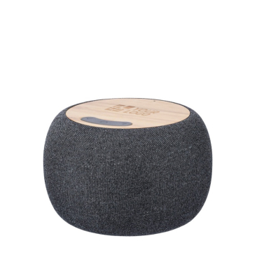 Kleine ronde speaker met bamboe-details aan de bovenkant