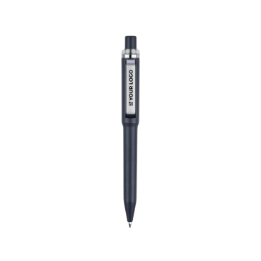 Balpen van gerecycled plastic met chromen clip en ring, blauwe inkt