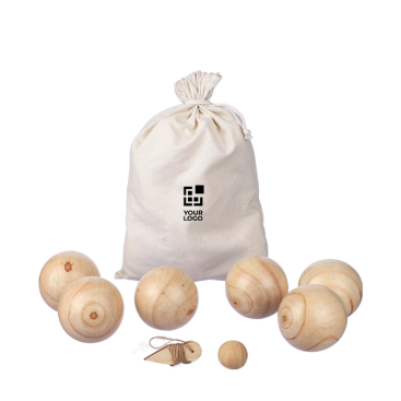 Jeu de boules set met houten ballen in een katoenen zak