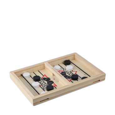 Tafelhockeyspel van hout met 10 ronde schijfjes