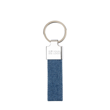 Rechthoekige sleutelhanger van zink met denim detail