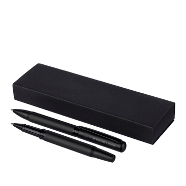 Schrijfset met metalen balpen en rollerpen met blauwe inkt