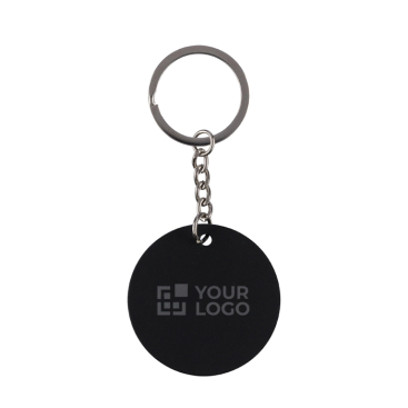 Ronde sleutelhanger van gerecycled roestvrij staal en rubber