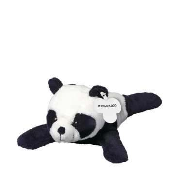 Knuffel in de vorm van een liggende panda, te bedrukken met logo