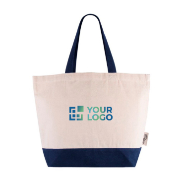 Tas van gerecycled katoen met handgreep en gekleurde bodem 320 g/m²