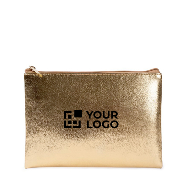 Compacte PU toilettas met gouden afwerking en bijpassende rits