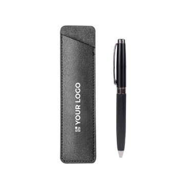 Metalen balpen met elegante kunstlederen etui, blauwe inkt