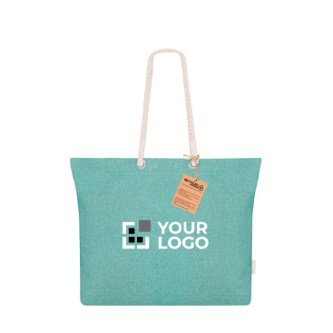Tas van gerecycled katoen met vouw en katoenen handgrepen, 220 g/m²
